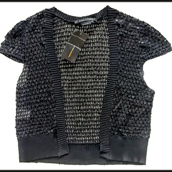 SALE! NWT BCBGMaxAzria Black Silk Sequin Cardigan - Picture 3 of 8